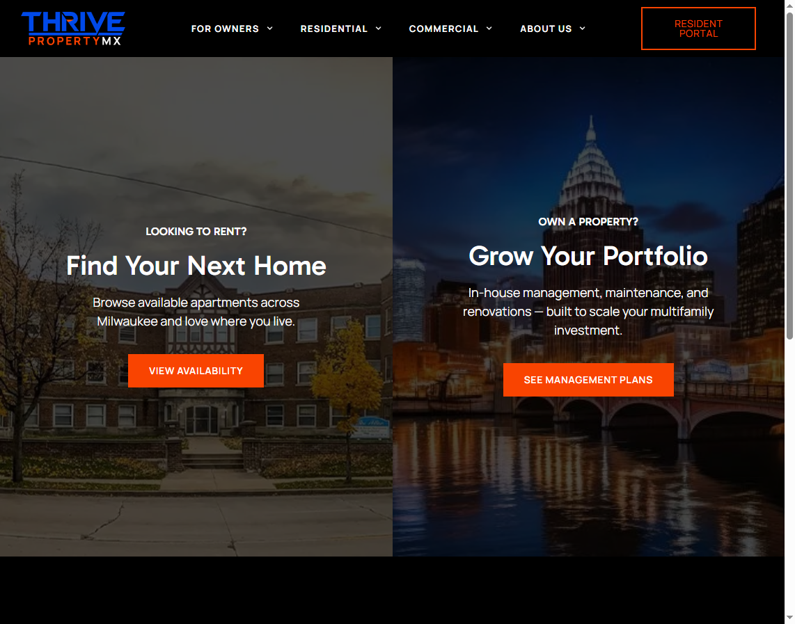 Thrive Property MX hero section